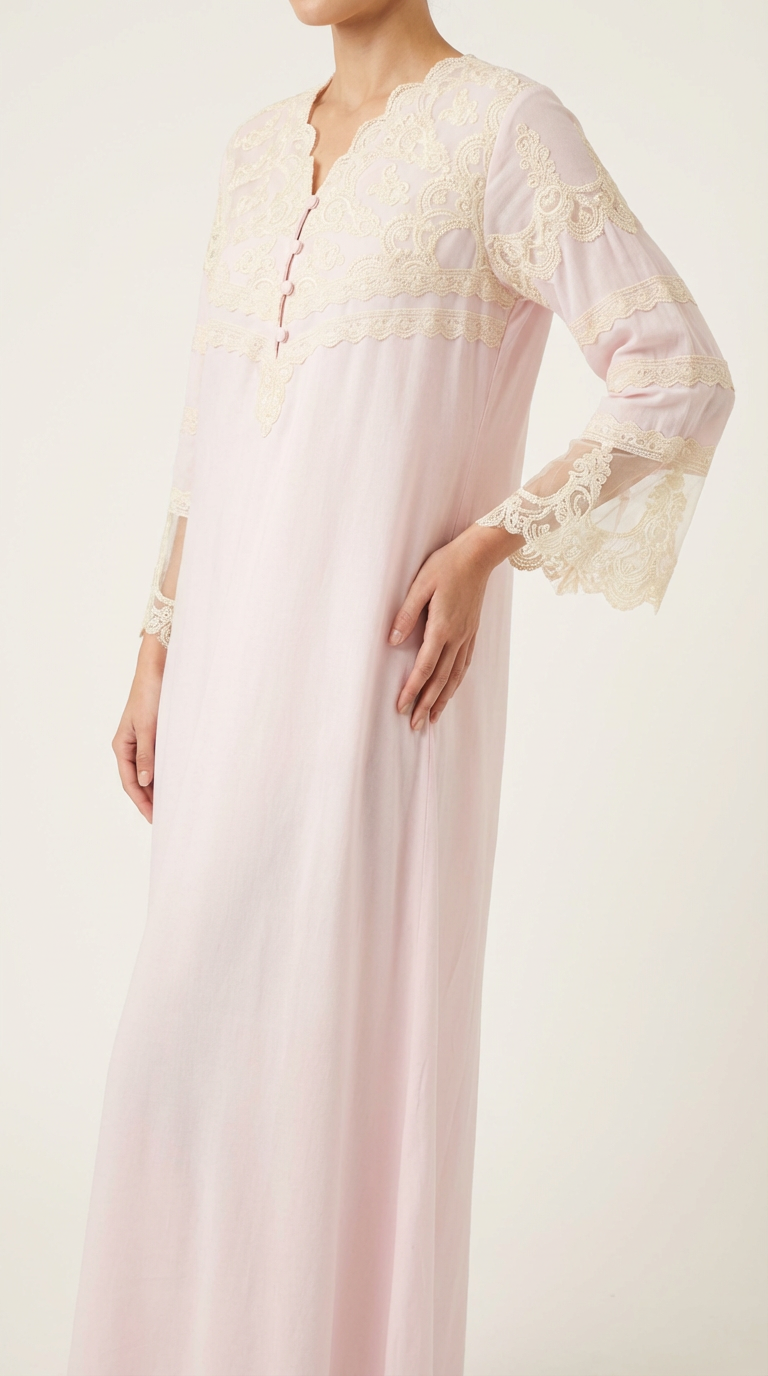 Romantic Vintage Cotton Lace Nightdress – Blush peony