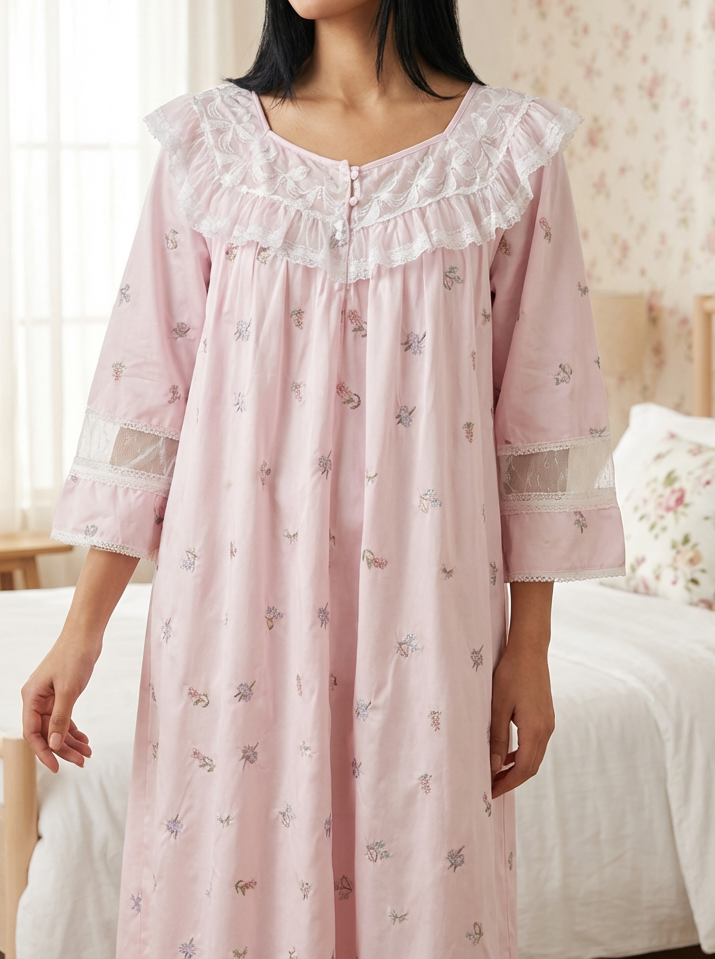 Soft Pink Cotton Nightgown - Daisy