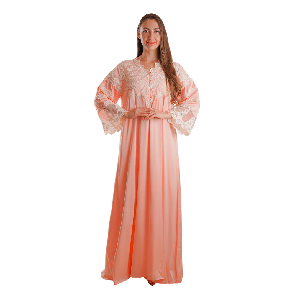Silk Long Sleeves Embroidered Nightwear - Liana