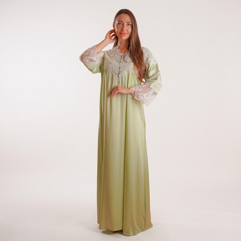 Silk Long Sleeves Embroidered Nightwear - Wallflower