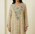 Floral Printed Mukhawar with Green Embroidery &amp; Long Sleeves