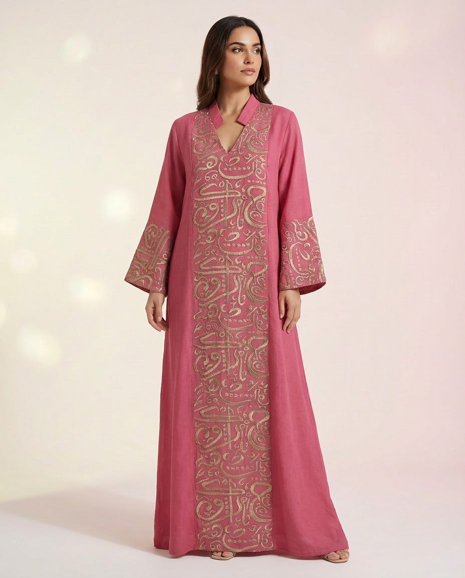 Elegant Pink Embroidered Jalabiya - Isha
