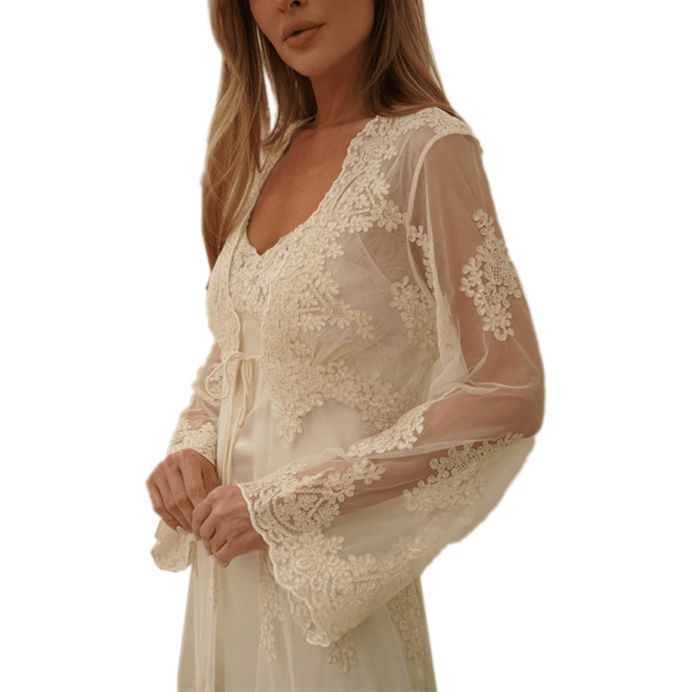 Satin Lace Nightgown with Robe Set -  Zenobia